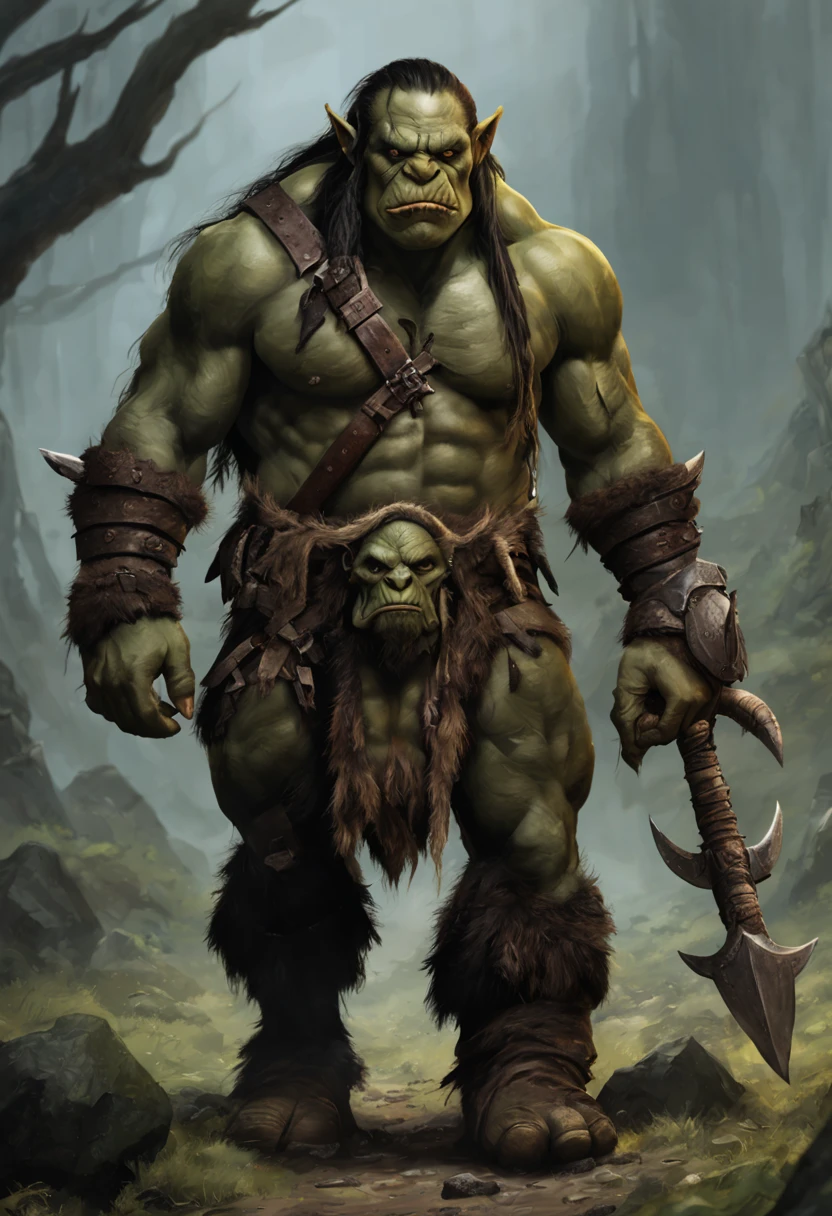Uma bela guerreira orc,seios grandes,cabelos compridos,cintura delgada