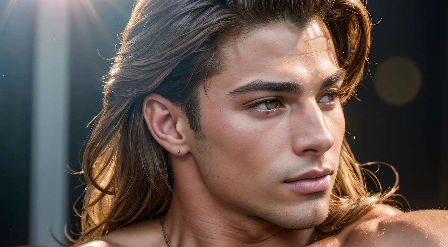 (18-year-old long-haired muscular man, Soon,Show handsome face,Combining the appeal of Joey Lawrence and Cody Calafiore, Wear well-fitting sportswear,Show off your perfect physique with confidence. stunning masterpiece, 4k high dynamic range, Extremely realistic, Douban)