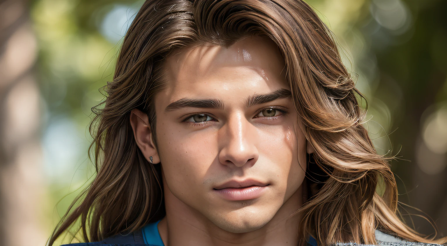 (18-year-old long-haired muscular man, Soon,Show handsome face,Combining the appeal of Joey Lawrence and Cody Calafiore, Wear well-fitting sportswear,Show off your perfect physique with confidence. stunning masterpiece, 4k high dynamic range, Extremely realistic, Douban)