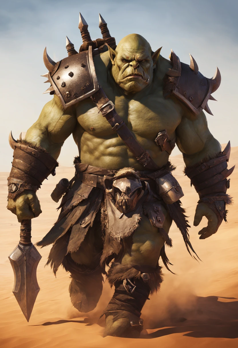 A large Orc warrior walking through the desert