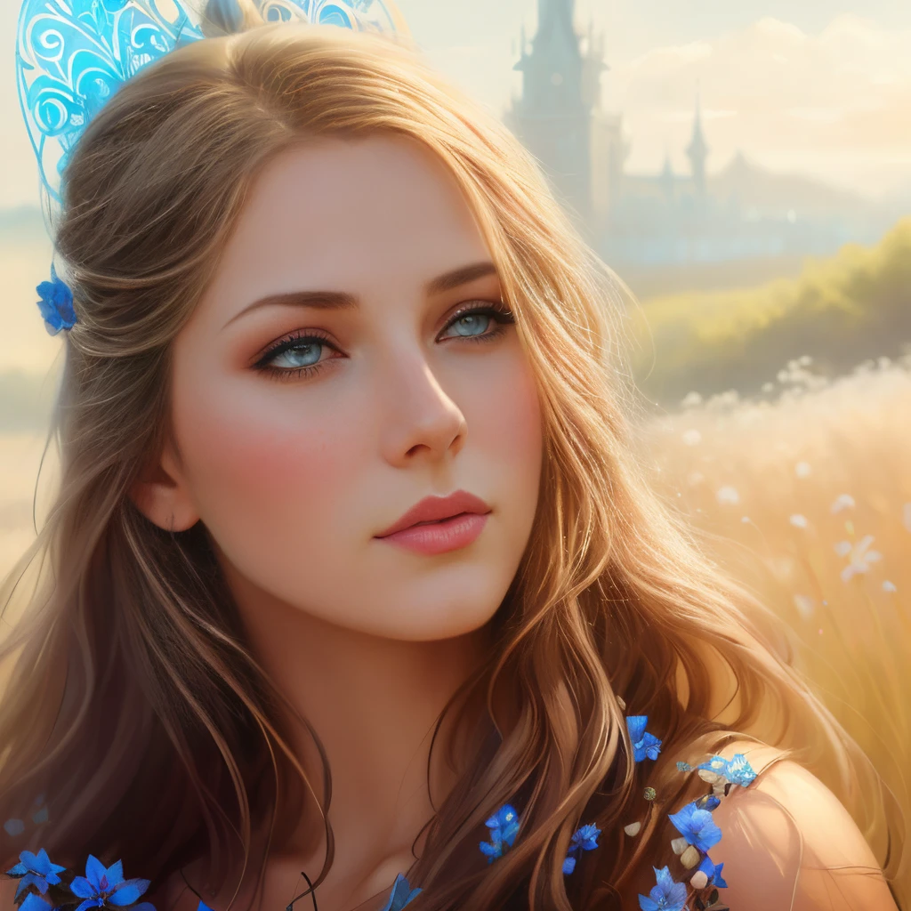 photograph of a woman with long hair and blue eyes in a field, anatomically correct drawn body, beautiful fantasy art portrait, fantasy art portrait, fantasy portrait art, beautiful fantasy portrait, fantasy portrait, gorgeous digital painting, beautiful digital painting, Detailed matte fantasy portrait, beautiful digital illustration, in the art style of bowater, Fantasy genre portrait, karol bak uhd, beautiful digital artwork