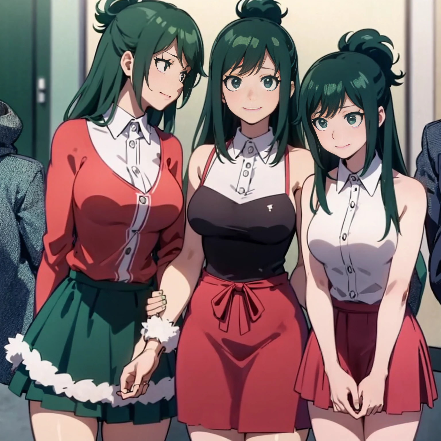 more_details:-1, more_details:0, more_details:0.5, more_details:1, more_details:1.5,Inko /(my hero academy/), green hair, milf ,Anko midoriya, Wirth sexy clothes, Christmas style, with Dress with skirt Very short