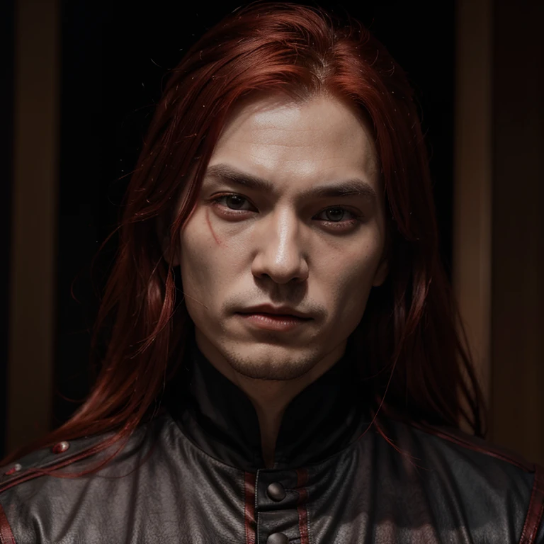 Red-haired vampire king in the year 2023, coreano, HD, high quality, hombre vampiro aesthetic, hombre coreano, ojos rojos