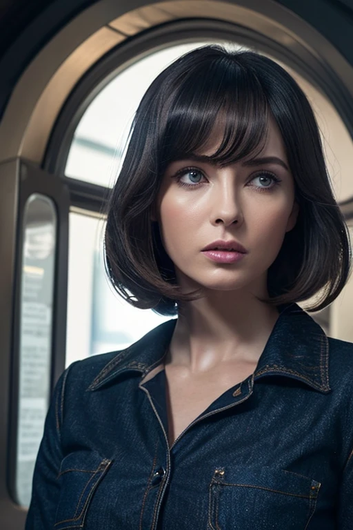 "(top-quality,hight resolution:1.2),femele,expressive vehicle,bob's haircut,petite jeans,chemist,Base un dentel fonce avec jaretière, ( Noyade dans en malecage:1.2),Details of You and Visage,long eyeslashes,Expression du Decespoir,gloomy eclairage,suspicious atmosphere,Black hair"