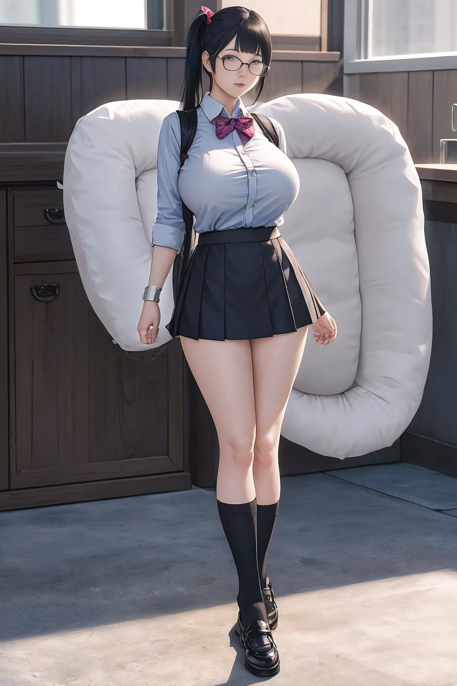 full body in picture
sexy pose : 1.5, there is a woman in a short skirt and a shirt posing, high sock, a hyperrealistic schoolgirl, hyperrealistic schoolgirl, realistic schoolgirl, photorealistic anime girl render, photorealistic full body, sakimichan hdri, hyperealistic full figure, photorealistic perfect body, casual pose, seductive anime girl, smooth anime cg art, from girls frontline anime girl perfect body in a very short skirt and a bow tie posing, high sock, a hyperrealistic schoolgirl, realistic schoolgirl, hyperrealistic schoolgirl, full body portrait of a short!, anime full body illustration, render of april, Utsubo Kokoro from Blue Reflection, wearing skirt, wearing a skirt, render of a cute 3d anime girl, full body illustration, huge breast, super short skirt, shy girls, wearing glasses, pony tail long hair, black hair, pantie, mini skirt, short skirt, very short skirt, Split buttons, thicc, sexy pose masterpiece,best quality,best illustration,hyper detailed,1 girl,solo,,glamorous,blushing, gigantic breasts,large,((gigantic_breasts: 1.5))),(Re-emulsification)