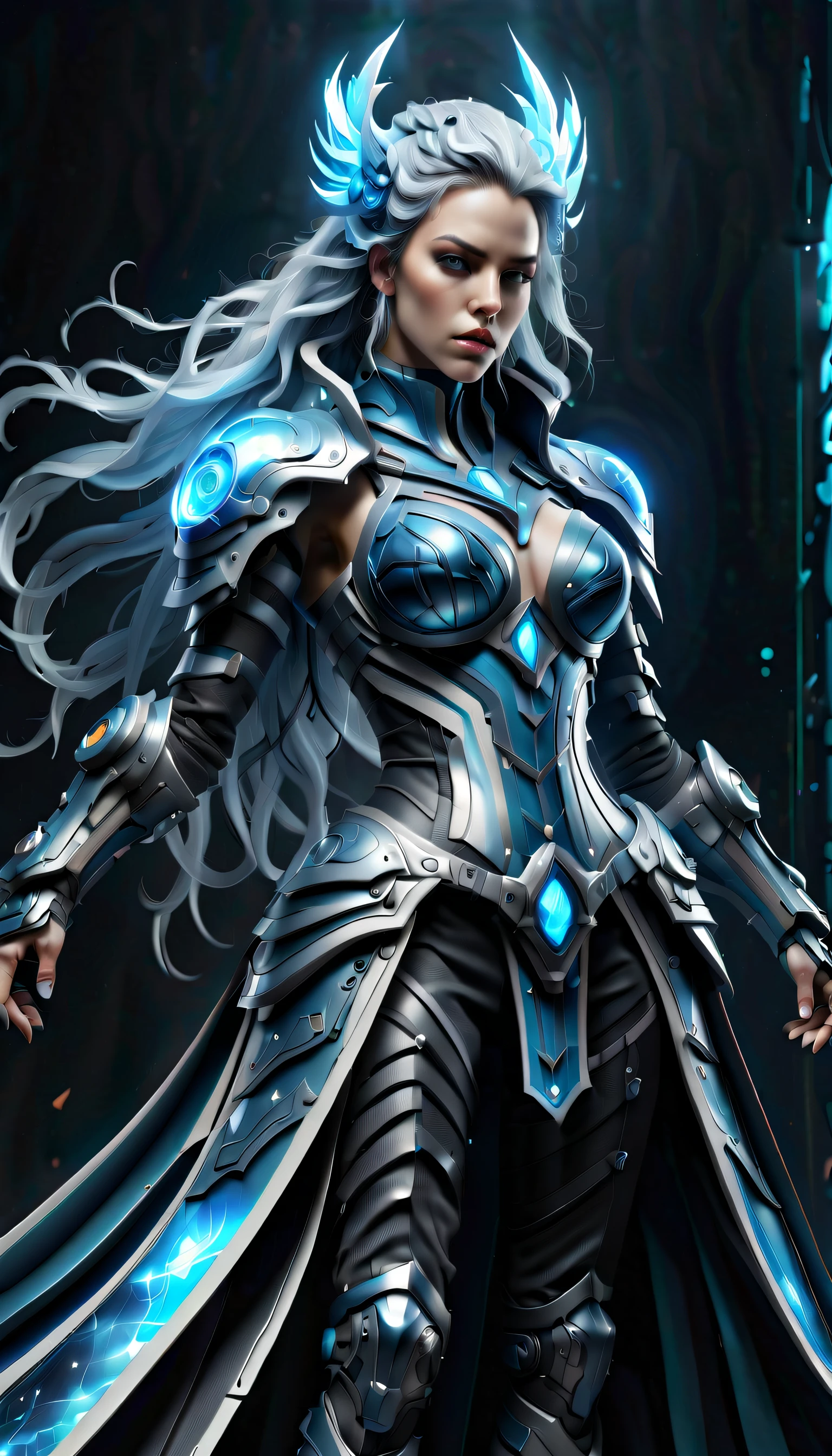 (Biopunk with Cyberpunk Majestic Cyborg Profile:1.2), stunning holographic rendering, Swirl explosion background, hat with neo-medieval dress, very fine detail oil painting, (Stunning composition featuring biopunk:1.1), Mechanical Engineering - Mechanical Mechanics Delicate and beautiful shining silver hair:1.3), Elegantly against the backdrop of the magnificent trance wave sky, Full of fantastic moonlight and vibrancy, Fantastic broken glass hue, Multiple strong exposure effects are depicted, matte painting photo painting, Amazing sharpness and unparalleled clarity, Breathtaking details that seem almost unrealistic, Breathtaking details make it extremely attractive, Brush stroke techniques with exquisite details that are very unrealistic, amazing brush stroke technique, Unreal exquisite details, Gel ink craft dark cyan multicolor, crazy beautiful shine, Add impressive high contrast scenes, Overall amazingly beautiful, Amazingly accurate and elaborate throughout, (Gouache masterpieces inspired by medieval samurai and dark fantasy witches:1.1), crazy glow hair, (Mysterious coating:1.1),