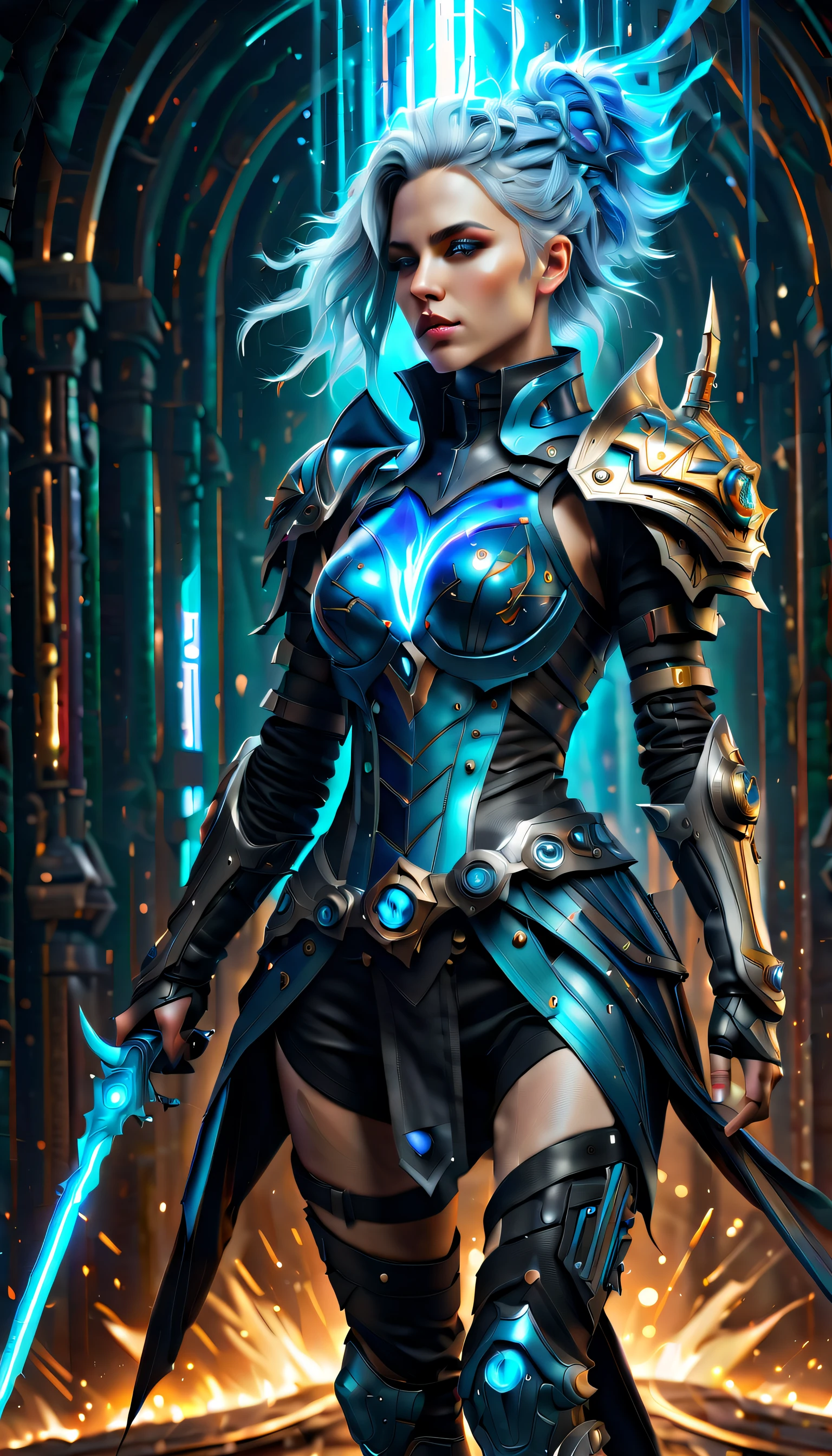 (Biopunk with Cyberpunk Majestic Android Profile:1.2), stunning holographic rendering, Swirl explosion background, hat with neo-medieval dress, very fine detail oil painting, (Stunning composition featuring biopunk:1.1), Mechanical Engineering - Mechanical Mechanics Delicate and beautiful shining silver hair:1.3), Elegantly against the backdrop of the magnificent trance wave sky, Full of fantastic moonlight and vibrancy, Fantastic broken glass hue, Multiple strong exposure effects are depicted, matte painting photo painting, Amazing sharpness and unparalleled clarity, Breathtaking details that seem almost unrealistic, Breathtaking details make it extremely attractive, Brush stroke techniques with exquisite details that are very unrealistic, amazing brush stroke technique, Unreal exquisite details, Gel ink craft dark cyan multicolor, crazy beautiful shine, Add impressive high contrast scenes, Overall amazingly beautiful, Amazingly accurate and elaborate throughout, (Gouache masterpieces inspired by medieval samurai and dark fantasy witches:1.1), crazy glow hair, (Mysterious coating:1.1),