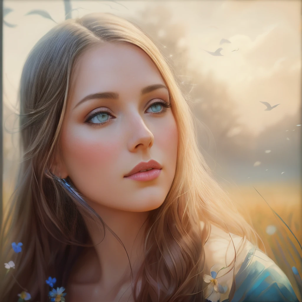 photograph of a woman with long hair and blue eyes in a field, anatomically correct drawn body, beautiful fantasy art portrait, fantasy art portrait, fantasy portrait art, beautiful fantasy portrait, fantasy portrait, gorgeous digital painting, beautiful digital painting, Detailed matte fantasy portrait, beautiful digital illustration, in the art style of bowater, Fantasy genre portrait, karol bak uhd, beautiful digital artwork