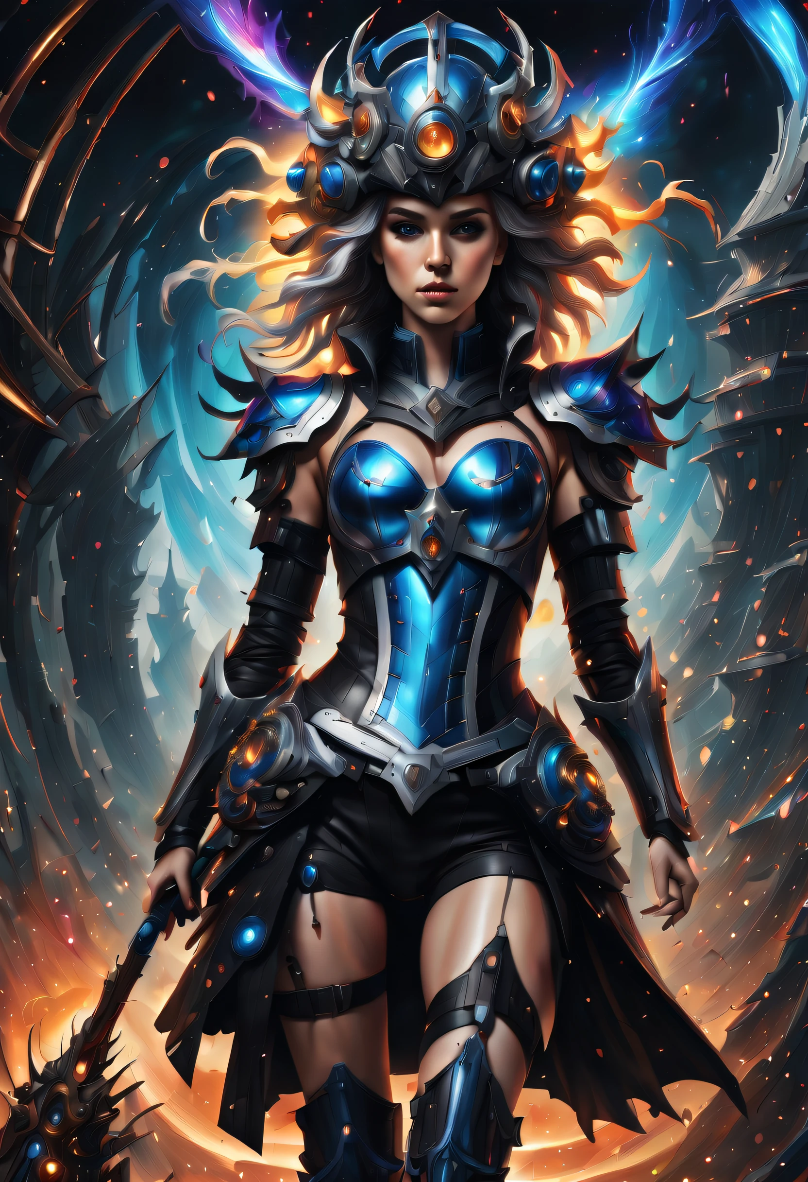 (Cyberpunk Majestic Biopunk using androids:1.2), stunning holographic rendering, Swirl explosion background, hat with neo-medieval dress, very fine detail oil painting, (Stunning composition featuring biopunk:1.1), Mechanical Engineering - Mechanical Mechanics Delicate and beautiful shining silver hair:1.3), Elegantly against the backdrop of the magnificent trance wave sky, Full of fantastic moonlight and vibrancy, Fantastic broken glass hue, Multiple strong exposure effects are depicted, matte painting photo painting, Amazing sharpness and unparalleled clarity, Breathtaking details that seem almost unrealistic, Breathtaking details make it extremely attractive, Brush stroke techniques with exquisite details that are very unrealistic, amazing brush stroke technique, Unreal exquisite details, Gel ink craft dark cyan multicolor, crazy beautiful shine, Add impressive high contrast scenes, Overall amazingly beautiful, Amazingly accurate and elaborate throughout, (Gouache masterpieces inspired by medieval samurai and dark fantasy witches:1.1), crazy glow hair, (Mysterious coating:1.1),