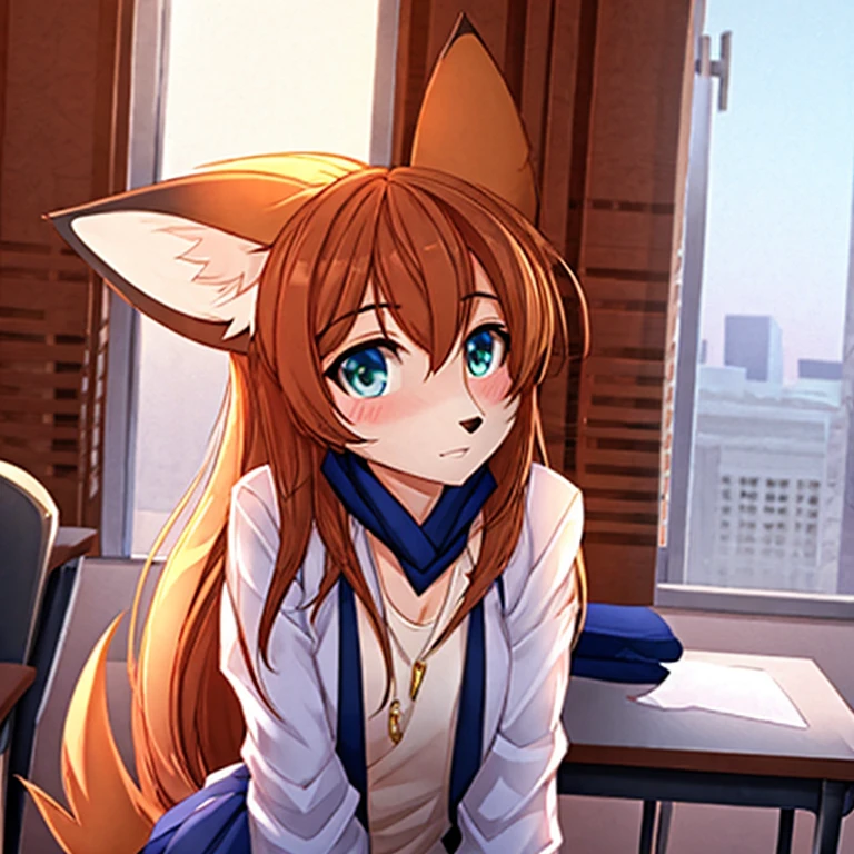 Sexy and shy teen fox girl at school