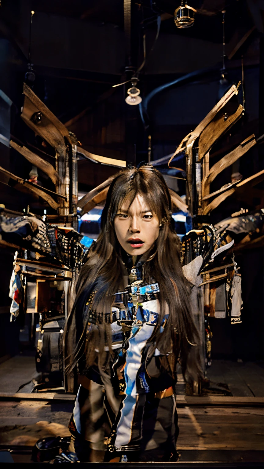 1man, hayato, angrypose and cool, long hair, ultra detail, 70mm lens