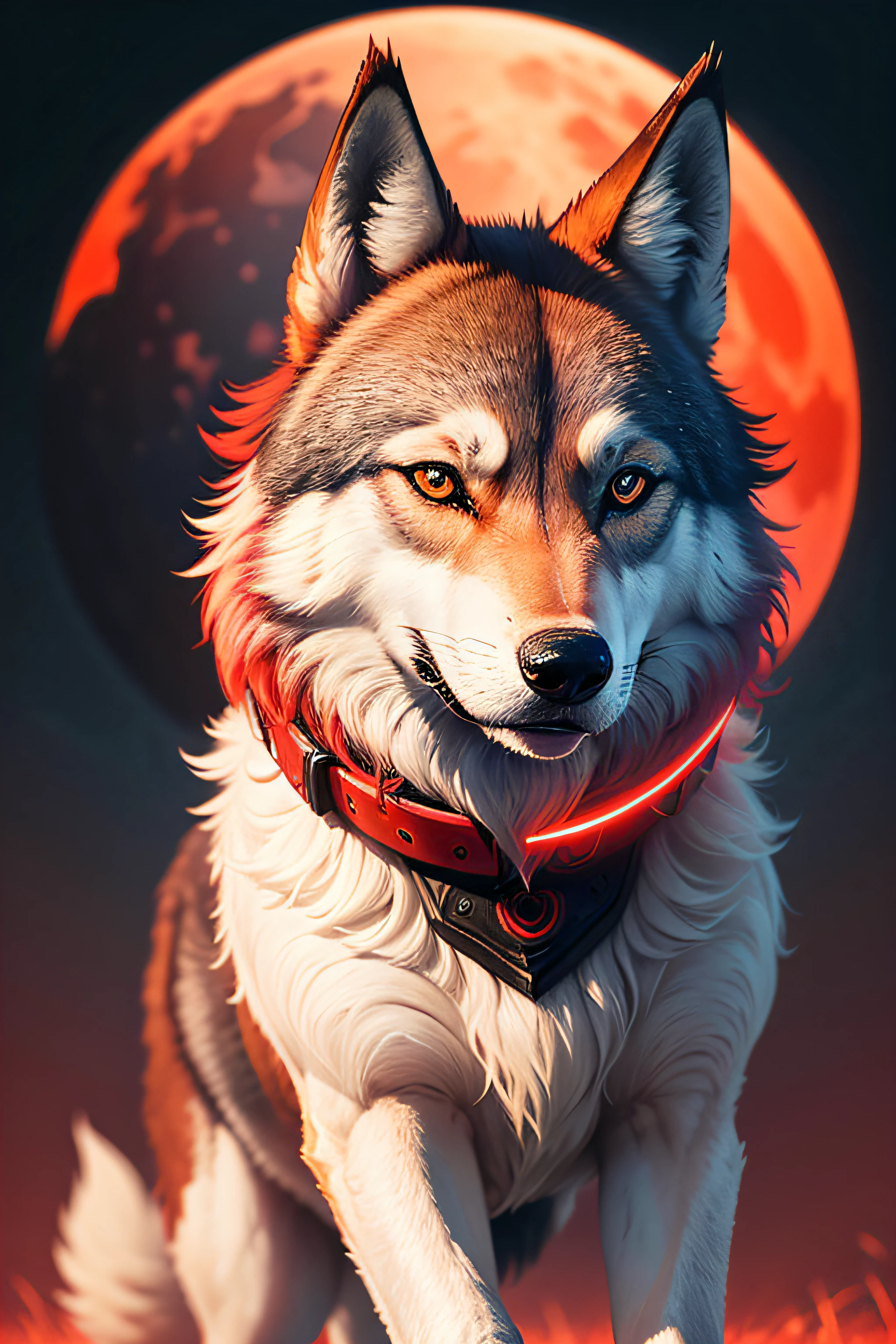 Creating an AI-generated image of a wolf looking at a red moon can evoke a sense of mystique and beauty