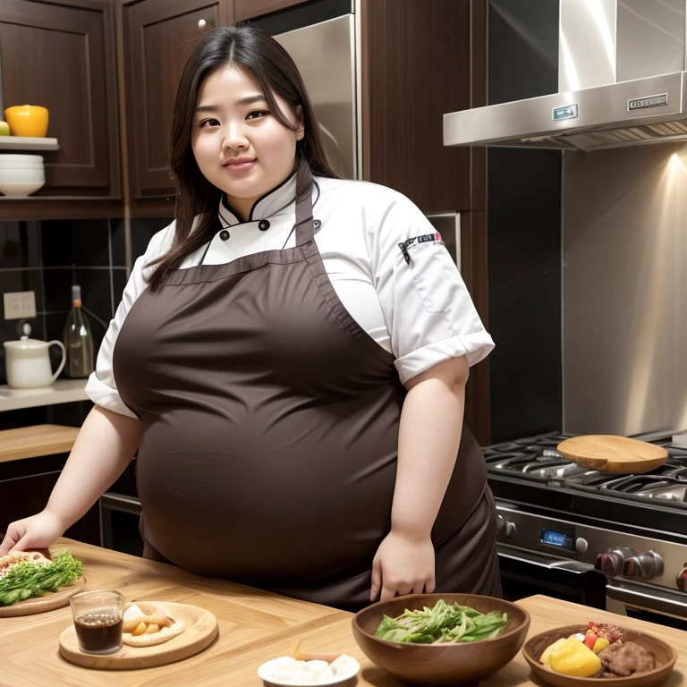 bust 200cm、A super obese Chinese woman in her 20s weighing 200kg becomes a chef..　kawaii　Brown hair shortcut　lightly dressed