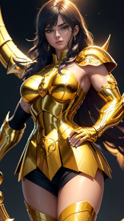 (retrato de corpo inteiro),(master part, Realistic, best quality, alto detalhado, 8k), 1 girl, muito lindo, Garota japonesa, Knight character with golden armor scorpion, Knight character with bikini-type golden armor, Zodiac Knight Scorpio , Ao fundo, 8K High Definition, detalhes intrincados