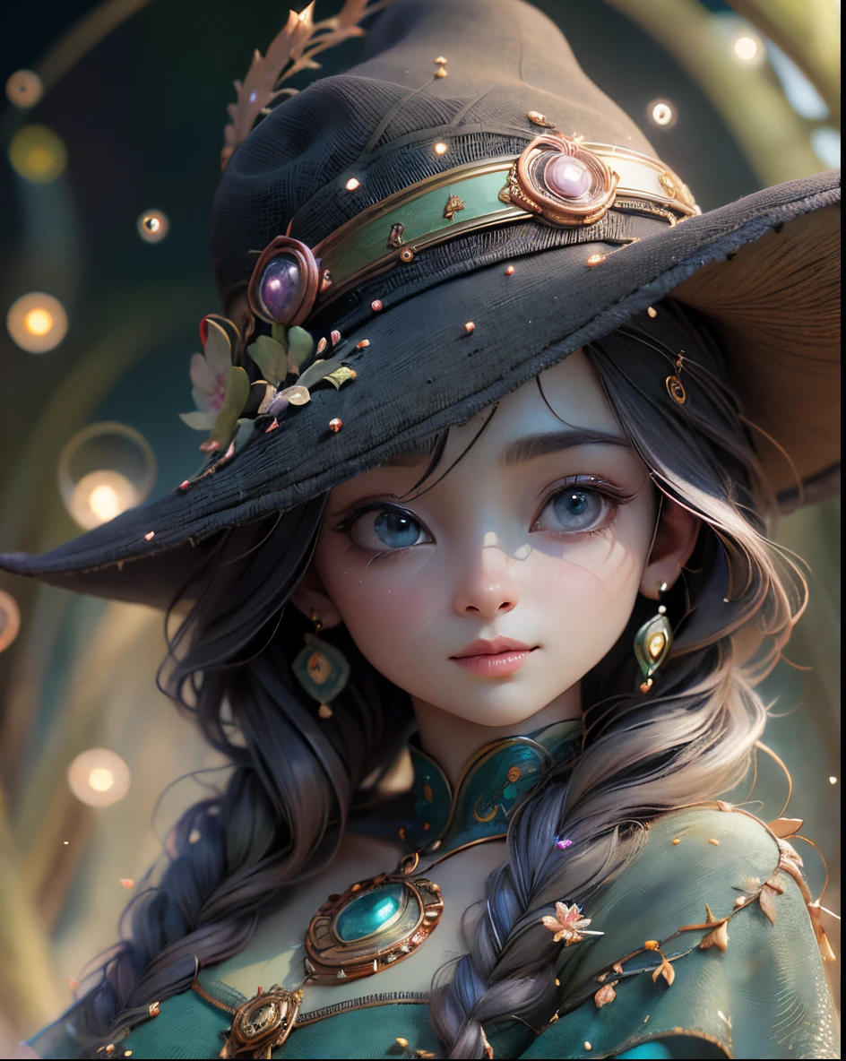 cores vivas, Romantismo, floresta, 8 K Atmospheric Masterpiece (Estilo Alphonse Mucha:1.2), 3D-rendering, .cgi, symmetr, octan render, 35 mm, Bokeh, 9:16, (detalhes intrincados:1.12), HDR, (detalhes intrincados, hiperdetalhado:1.15), (textura natural da pele, hiper-realismo, luz suave, Sharp:1.5), luz de aro, baixo, brilhante, (Altas, High lighting, 4k),, cara longa, 1girl, rosto, 16 anos, Rosto detalhado, Purple eyes, Jardim, She has a butterfly on her head, sol no meio-dia, sorrir, :), Olhando para o Viewer, vestido preto, olhos desviando o olhar, linhas claras, Good facial features,, cabelos longos brancos, Vestido de bruxa vitoriano, thick lips, sardas e bochechas rosadas, medium size breasts, wearing a witch's hat,