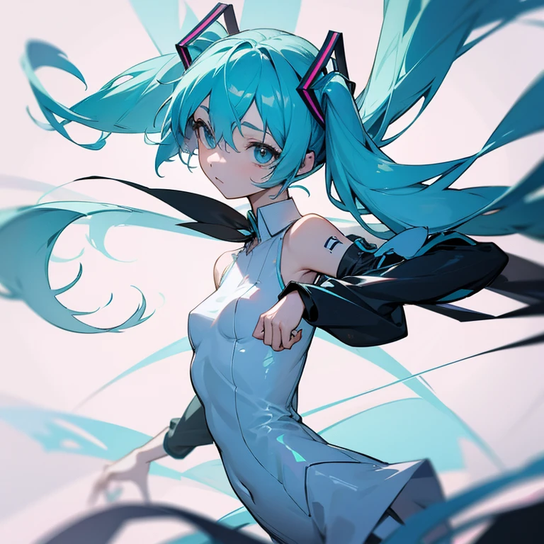 miku hatsune　illustratio　Dynamic　slender small breasts　ASIS whole body