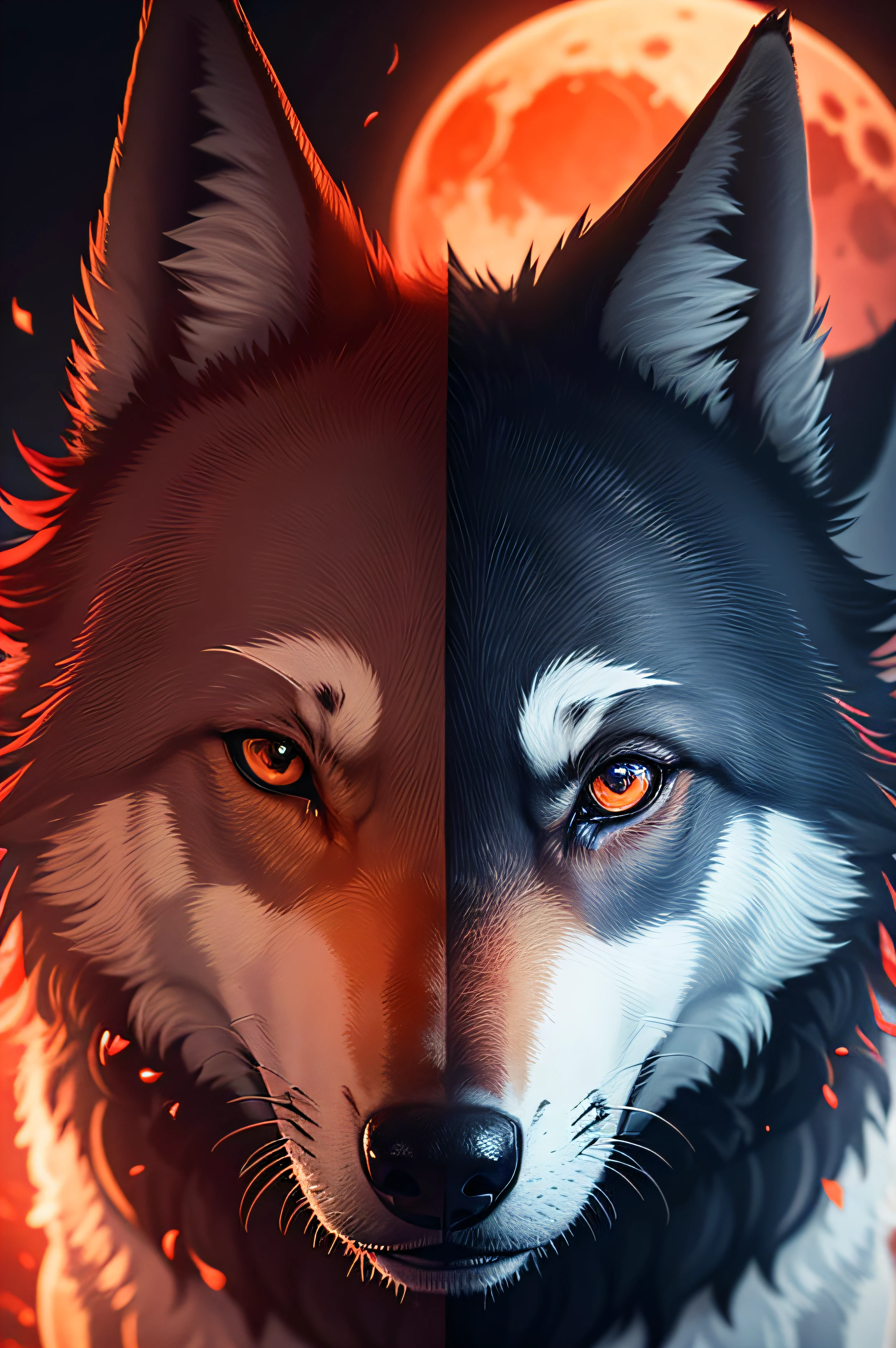 Creating an AI-generated image of a wolf looking at a red moon can evoke a sense of mystique