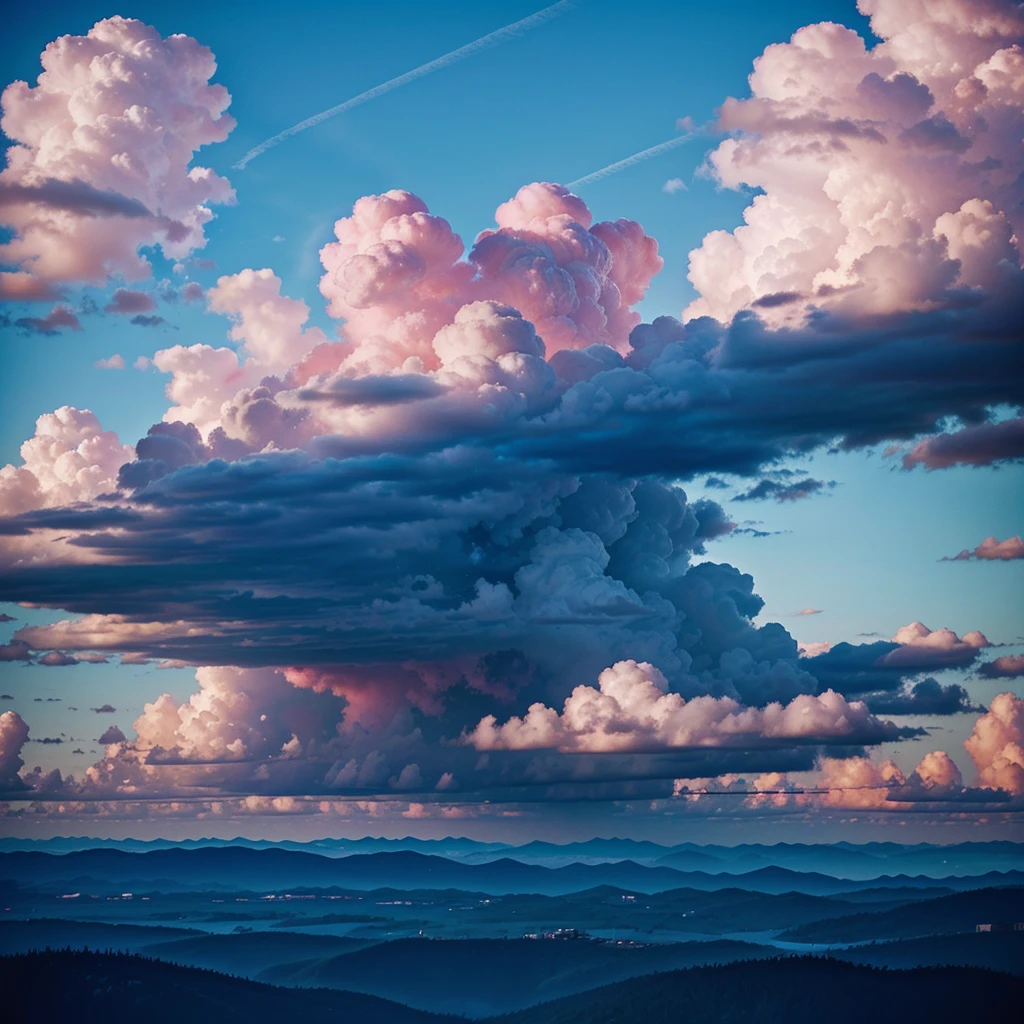 Clouds, fluffy, vibrant, pink and blue hues, 4K, nothing was the same inspired