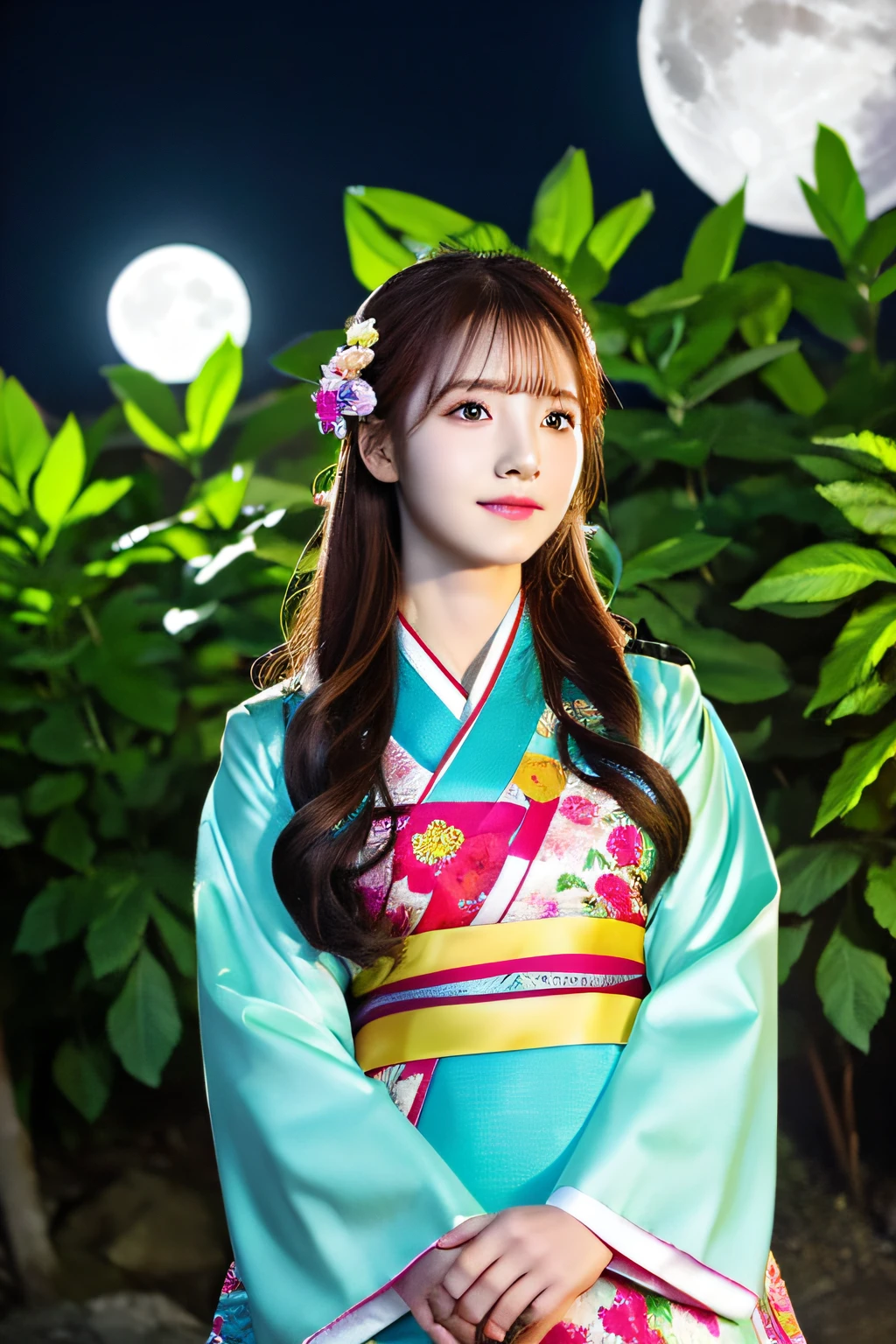 Best Quality, high_resolution, Distinct_image, Detailed background ,girl, hanbok,flower,garden,Moon, Night,