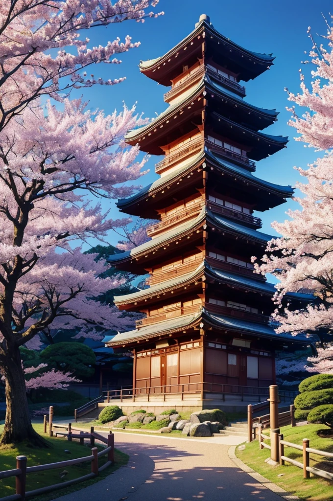 Beautiful shrine landscape, cherry blossoms, pines, anime background art, Japan art style, beautiful anime scene, detailed scenery - width 672, background art, anime landscape, anime background, beautiful anime scenery, beautiful peace scene in anime, landscape artwork, Japan village, anime landscape concept art, 8k))