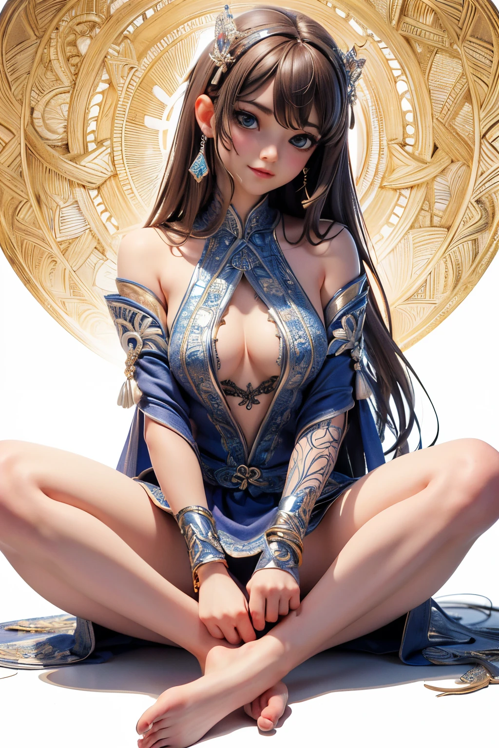 (masterpiece, high quality, highres,Highest picture quality), (Master's work),
(zentangle:1.2),1girl,classical,noble,princess,negative space,Tyndall Effect,light background, [(white background:1.3)::5],
bare shoulders, barefoot, bare back, shiny skin, shiny hair,
