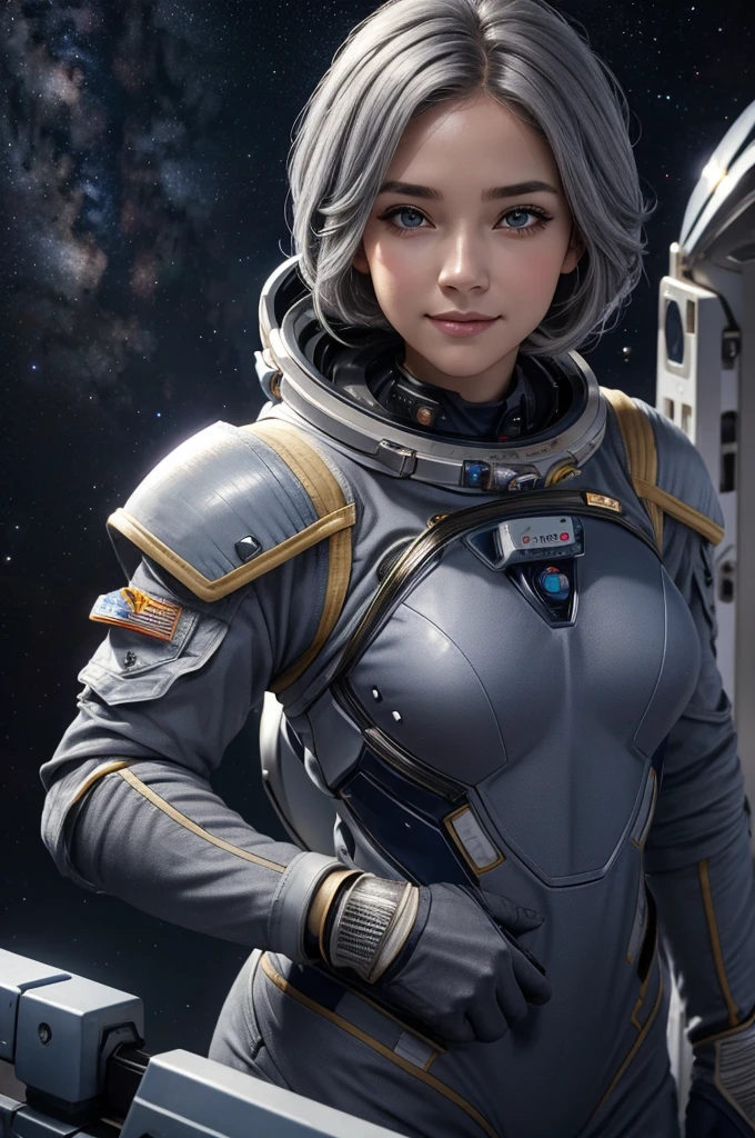 Best Quality, Ultra High Resolution, (Realism: 1.4), Depth of Field, Beautiful Face, (PureErosFace_V1: 0.8), Halfbody, | | 1girl, medium chest, (gray hair: 1.3), innocent smile, natural makeup, | | | Model pose, | | (Spacesuit: 1.3), (Blue Armor: 1.3), Exquisite Design, | | Space Background, Stars_(Sky), Moonlight, Night, | |