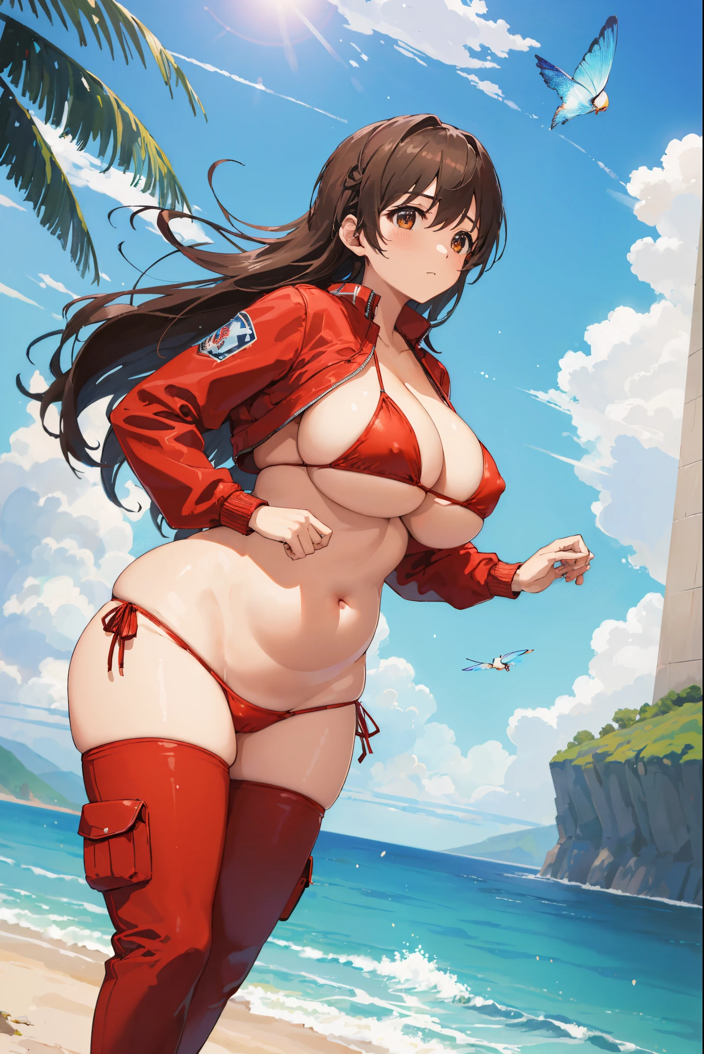 (Best quality at best:1.3), Asuna&#39;s Travel Noack bikini), Colossal tits, , (Red fluttering face),  Seducece,   curves, The large, big and plump) (Perspectives: Sam) On the pants