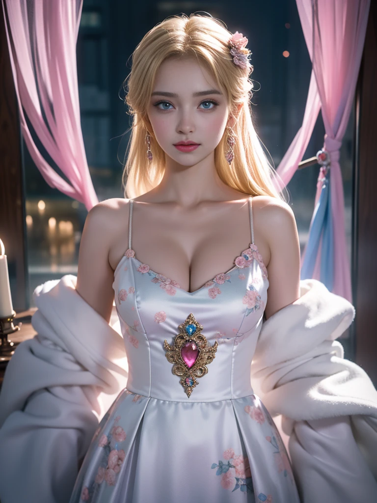 tmasterpiece,Highest image quality,super detailing,Best quality at best ,Extremely Delicately Beautiful, Very meticulous,Best quality at best, offcial art, extremely detaild的 CG unified 8k wallpapers, Ana de Armas portrait photo, blond hair blue eyes,Radiant skin and radiant eyes:1.1), pretty skin, lamplight, (Detailed lighting:1.2), (Beautiful and detailed light:1.3), beautiful wedding dress, deep understanding, The beautiful, iintricate, digitial painting, smooth private parts, Focus sharp, The end of the world, Epic reality, (HighDynamicRange:1.4), captivating curves,(pastel colour:1.4), Bigchest,(The most beautiful look),apocalyptic,(The best look,), giving up, com cores neutras, natta, Screen space refraction, (Complicated details, ultra - detailed:1.3), (The sexiest look,),art stations, Cinema lenses, vignet, the complex background, buliding,Enchanted smile,detailed back ground,Dream catcher earrings in various colors,white colors,in pink,purpleish color,red colour,blue colors,orange colors,green color,Cyan lacks color,),No shoulder strap,blossom print,correct hand,