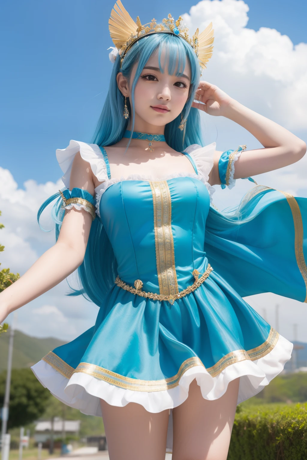 (8k、Raw photography、highest quality、masterpiece:1.2),(Black Hair、Dark Eyes:1.9),(PreCure Costumes:1.6)、Twin tails、View your audience,Viewed from the front,White skin,(:1.6)、(Tight waist:1.6)、(Clothes that accentuate the shape of the breasts:1.0)、(Big Breasts :1.3)、Slim figure、Ultra-high resolution,beautiful,beautiful fece,(one person、No background:1.9),whole bodyボディー,Japanese women,(reality的:1.37)、Photon Mapping,reality、(Baby-faced and cute: 1.2)、(Cute Smile: 1.8)、(Round face: 1.8)、Radio City、Physically Based Rendering、Depth of field rally background、photograph, (I can see your knees、Thigh close-up:1.8),(:1.6),whole body、Great quality