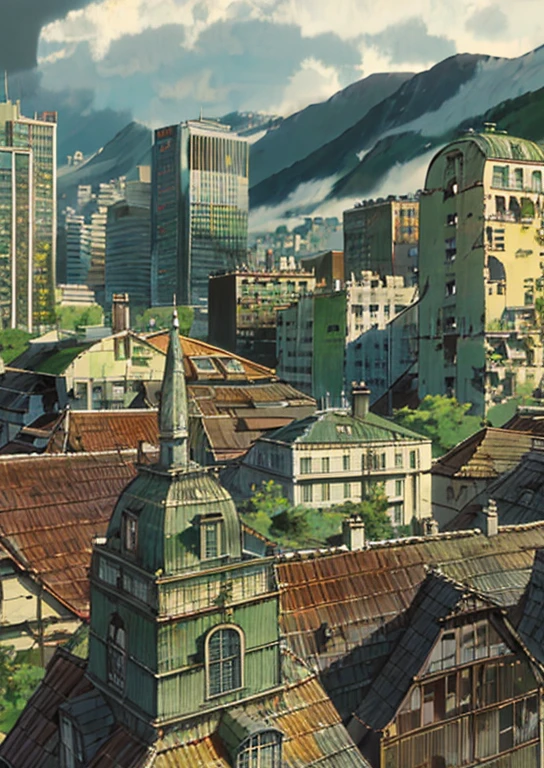 couple, seen from behind, on top of an abandoned high-rise building in Hong Kong, overlooking a modern city, full of skyscrapers. Skyscrapers capture the essence of romance and decadence, Embraced by nature&#39;s resilience. Scene of lush green vegetation, gracefully climbing and intertwining with collapsing buildings, symbolizes the harmonious coexistence of life and decline. The action takes place against the backdrop of a forgotten cityscape, The couple stands in stark contrast to their surroundings - their love, Energy and hope for the future. Let their body language and facial expressions convey the beauty of serenity., Contemplation and shared moments in an unconventional setting.