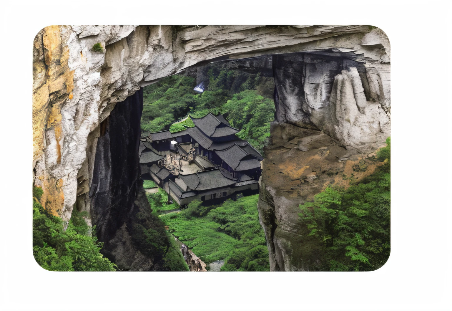 France and Germany view of a small village in a cave with windows, Taoist temple and monks, zhangjiajie, hou china, ancient buildings of China, China Village, qiangshu, Zhangjiajie national forest park, the taoist temples of huangshan, Chinese landscape, ancient cave town, ancient city of white stone
