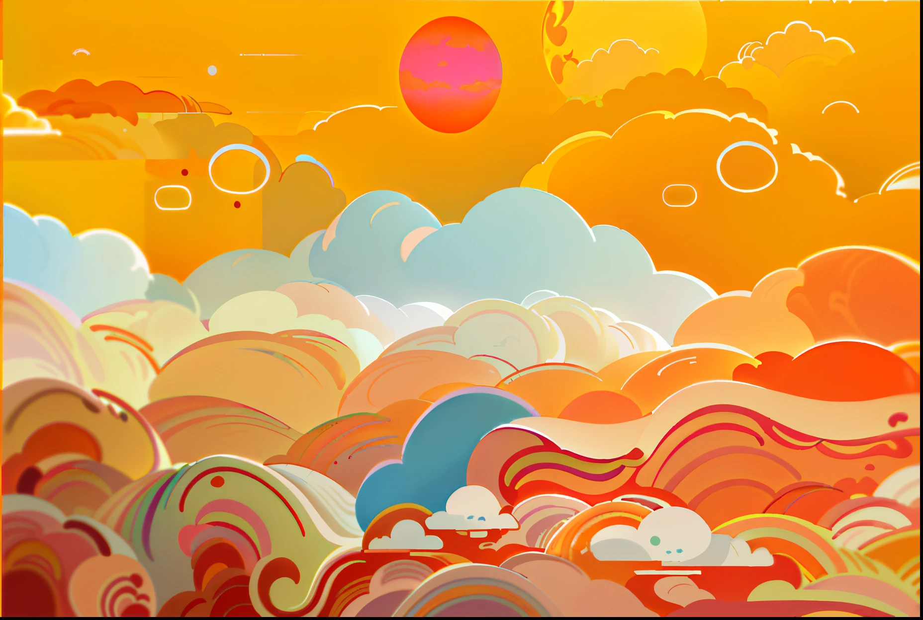 (best quality,4k,8k,highres,masterpiece:1.2),ultra-detailed,(realistic,photorealistic,photo-realistic:1.37),vivid colors, incredible details, beautifully crafted, eye-catching, highly immersive, mesmerizing, visually stunning
bright, colorful, vibrant, and saturated
with sunlight, rays of light, and warm tones
featuring clouds, fluffy, y, and voluminous
dreamlike landscapes, surreal scenery
stylized in an animated rendering style
illustrated with a sunset, golden orange clouds
, ethereal, and captivating paintings
mind-bending ,Japanese-inspired, illustrations