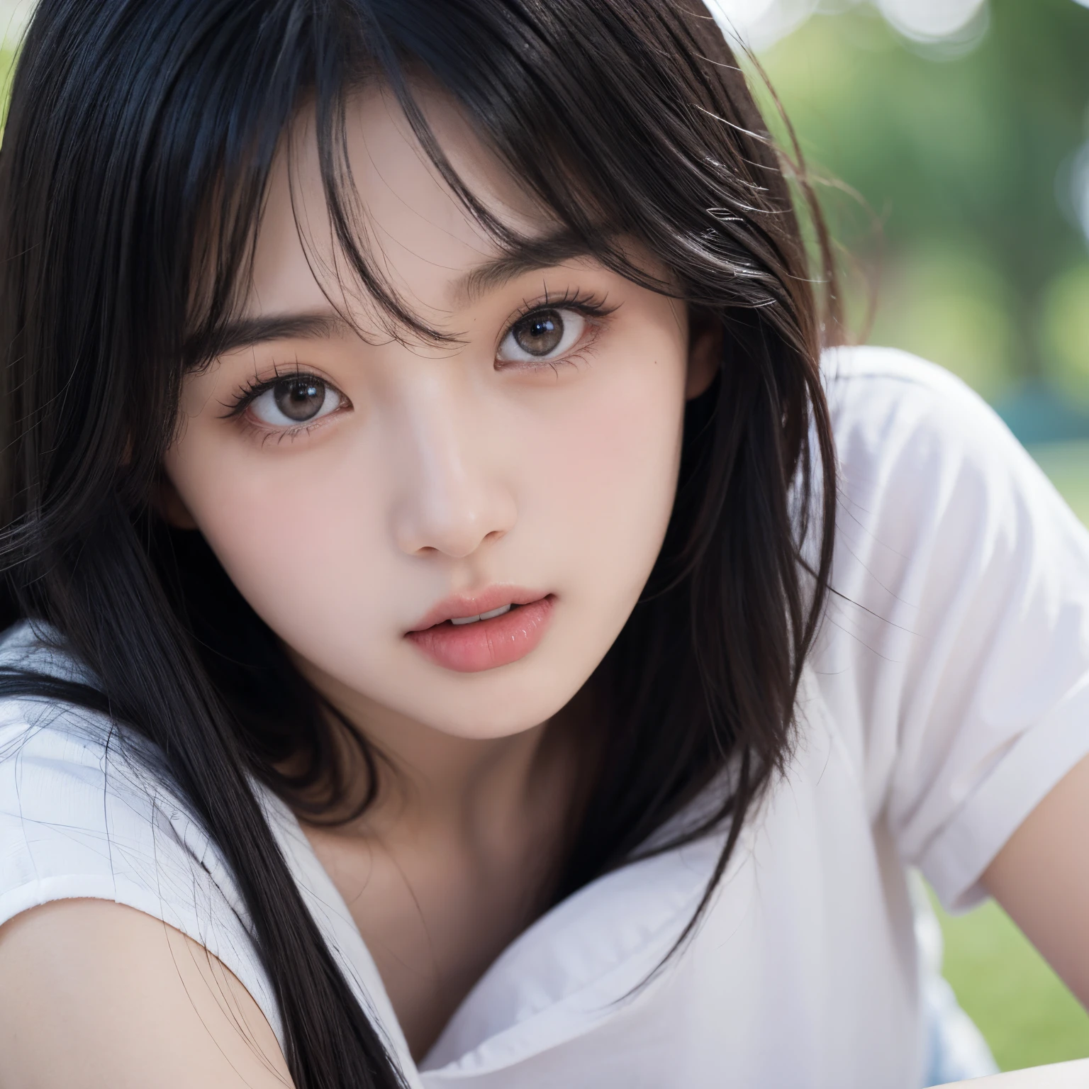 Dressed, (photo Realistic:1.4), (hyper Realistic:1.4), (Realistic:1.3),
(Smoother lighting:1.05), (Improving the lighting quality of movies:0.9), 32K,
One girl,20 year old girl, Realistic lighting, Backlight, Light on the face, Ray-tracing, (Bright light:1.2), (Improvement of quality:1.4),
(Highest Quality Real Texture Skins), Detailed drawn eyes, Detailed painted face,
(Tired, sleepy and satisfied:0.0), Face close-up, T-Shirts,
(Enhance the mood of your body line:1.1), Glowing Skin
