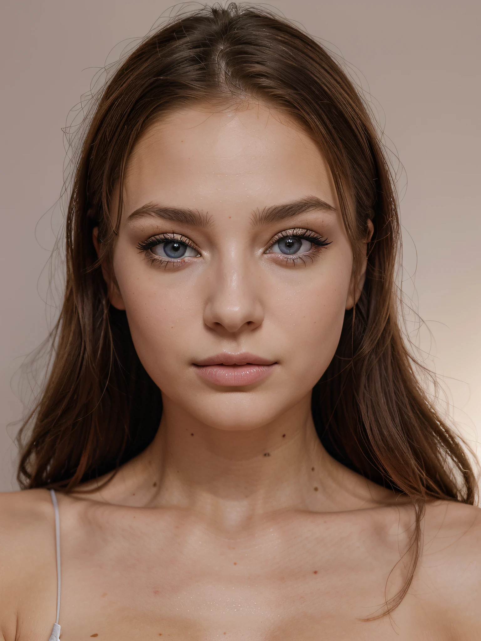 Arafed woman completely , fille sexy aux yeux bleus, ultra realist, Meticulously detailed, Portrait Sophie Mudd, cheveux blonds et grands yeux, selfie of a young woman, Yeux de chambre, Violet Myers, sans maquillage, maquillage naturel, looking straight at camera, Visage avec Artgram, Maquillage subtil, , dans la chambre, Medium to large bust
