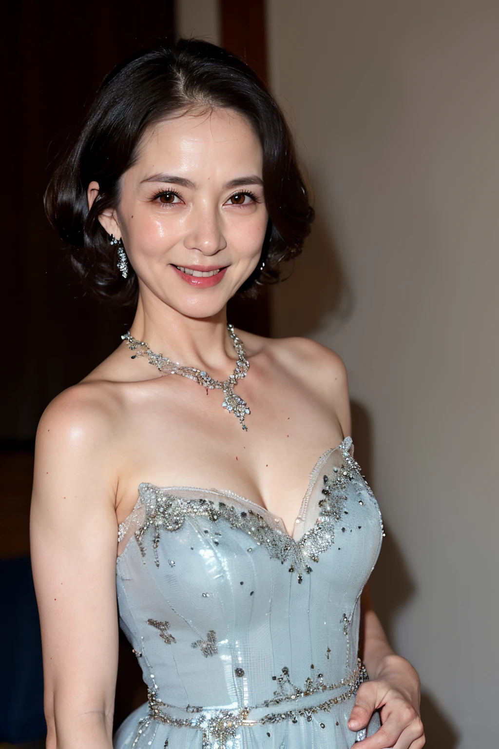 (masutepiece:1.4), High Definition,(High quality:1.4),(60-year-old woman:1.4),(Wrinkles on the face:1.4),Beautie,(ballgown:1.4),breasts,Smile,Sari Dress