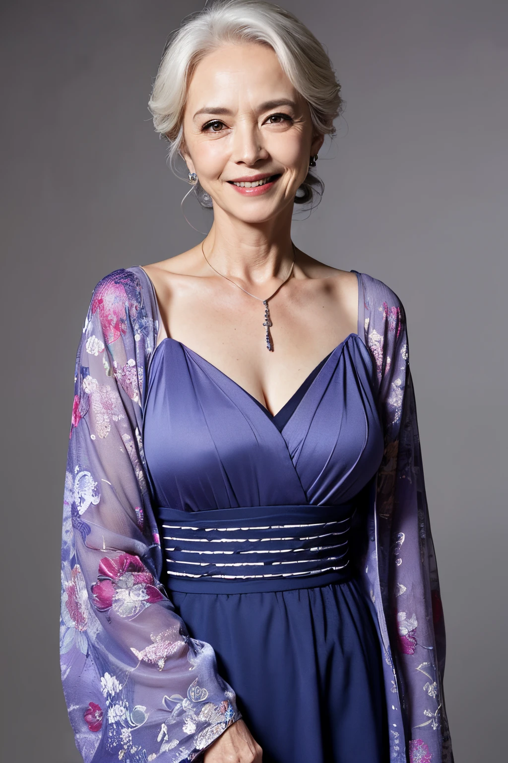 (masutepiece:1.4), High Definition,(High quality:1.4),(60-year-old woman:1.4),(Wrinkles on the face:1.4),Beautie,breasts,Smile,political funding party,Kaftan Dress,cowboy shot