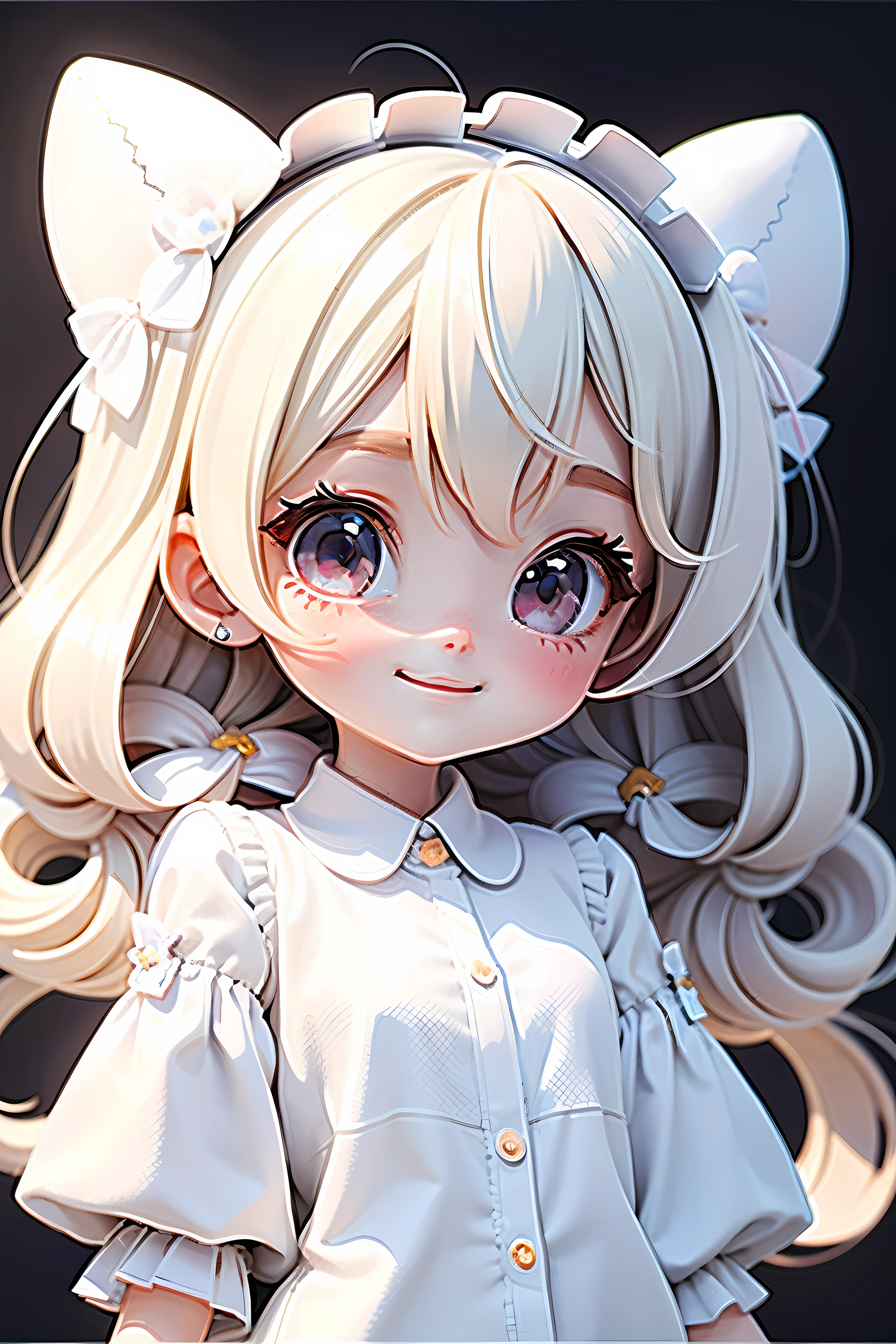 Loli Girl, Eyes are delicate and clear, The smile is delicate and clear, Milky white W, Perosante, a hologram, Deep dark background