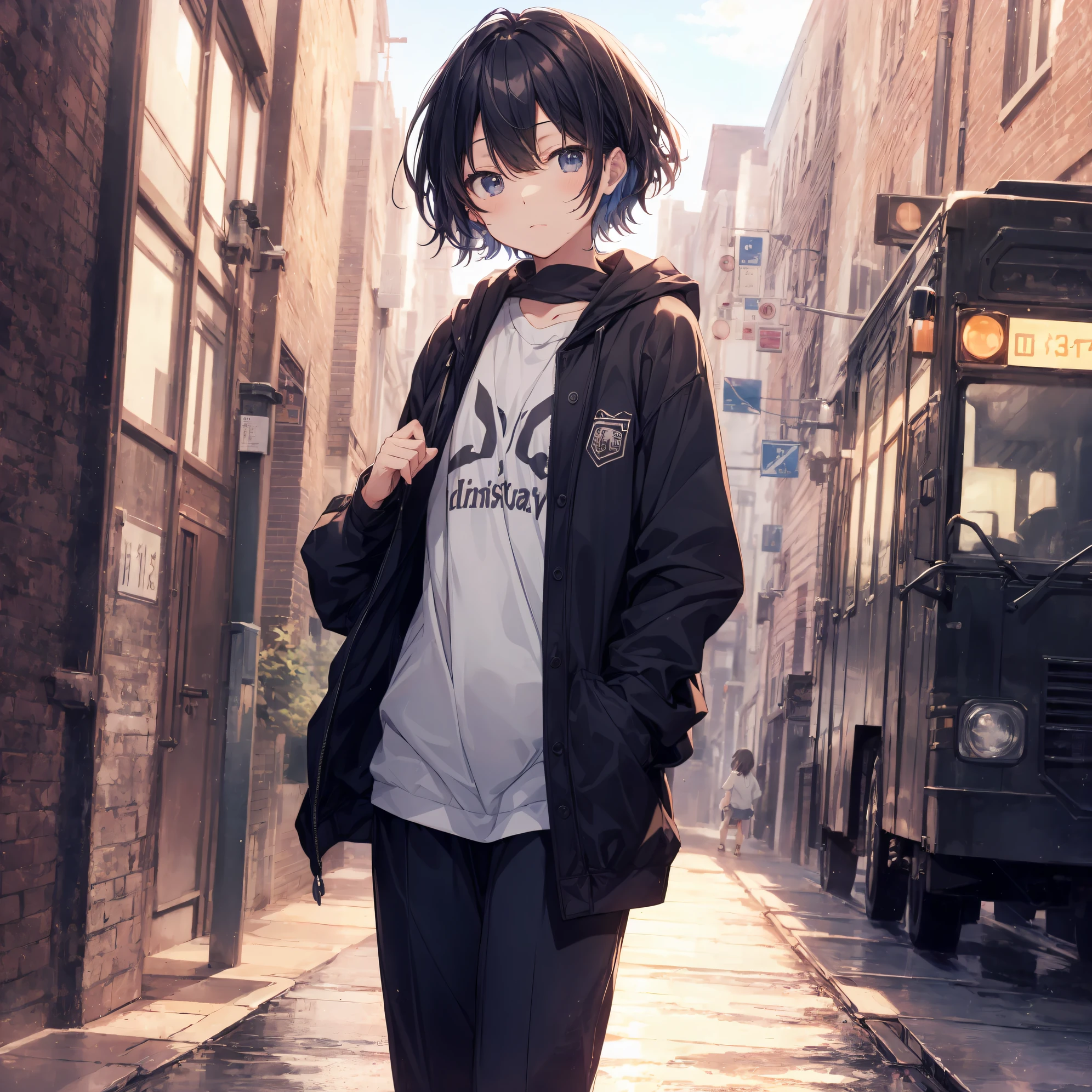 Super high quality by the art god, Ultra-detailed, High resolution, anime moe art style, Best Anime 8K Konachan Wallpapers, Pixiv Contest Winner, Perfect Anatomy, BREAK,(Draw a girl sleepily walking to school. ),BREAK, 1girl in, (Solo,Lori,,13yea:1.3),Full limbs, complete fingers,a junior gynous attraction, (Very short hair), Sleeping hair, hair messy, flat chest, Small butt, groin, Small eyes,Beautiful detailed black eyes, Well-proportioned iris and pupils, disgusted eye, High resolution detailed hair, School uniform, Skirt, On the way to school. BREAK,super detailed skin, Best lighting by famous artists, 8K, Illustration,