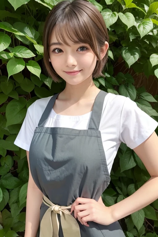 (masterpiece)、(Highest quality:1.5)、(Photorealistic:1.2)、(Surreal), (High resolution), (Realistic), (Post-processing),(Sharp focus), Sharp focus:1.2,Backlight, (Improvement of quality:1.4), Healthy thighs、(Narrow waist)、Big Ass、((Perfectly detailed five-fingered hands)),(Anatomically correct body)、((1 female:1.4))、Japanese、Realistic Skin、(Small chest:1.4)、Bust size is A cup、Pretty woman with perfect figure:1.4,(from the front:1.5), (Enhances the beauty of skin texture:1.1),No makeup、美しいBlack Hair、The best smile、Natural color lip、(Small Mouth:1.4)、(Oval Face)、Even bangs、Hide eyebrows with bangs、((29-year-old woman))、Bob Hair、Hair blowing in the wind, (Black Hair, Iris, Watery eyes, Shining Eyes, Bob Cut Hair, Small earrings,), Hair behind the ear、No makeup、(Drooping eyes)、Drooping eye corners、Photos taken by a professional photographer,1 girl, Cute Smile,whole body、(((One lovely woman)),((A big friendly smile)),(( Small breasts,Small breastsの谷間)),((((Plump Cheeks)))),((whole body:1.5)),Wear pumps、The wind is blowing、A bag is hanging From the right shoulder、Balanced proportions、Small breasts、(whole bodyスリムな体型:1.5)、, Wearing a light brown uniform、A woman wearing a small white apron、Posing for a photo。Garden BBQ,