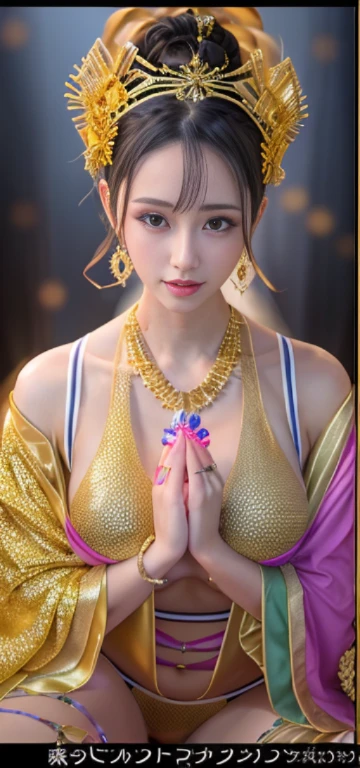 Photo of a beautiful girl wearing a golden micro bikini,a beauty girl，dark brown  hair， anime goddess beautiful goddess , ancient goddess, ((a beautiful fantasy empress)), Goddess. extremely high detail, goddess queen, extremely detailed goddess shot, golden goddess, goddess of Japan, cinematic goddess body shot, Young Goddess, , Trending on CGSTATION, Goddess of Beauty，sexy photo pouch body，Beautiful Girl&#39;Rocket Tits，Colossal tits，A sexy，Beautiful Girl Goddess，kawaii、Gekikawa、