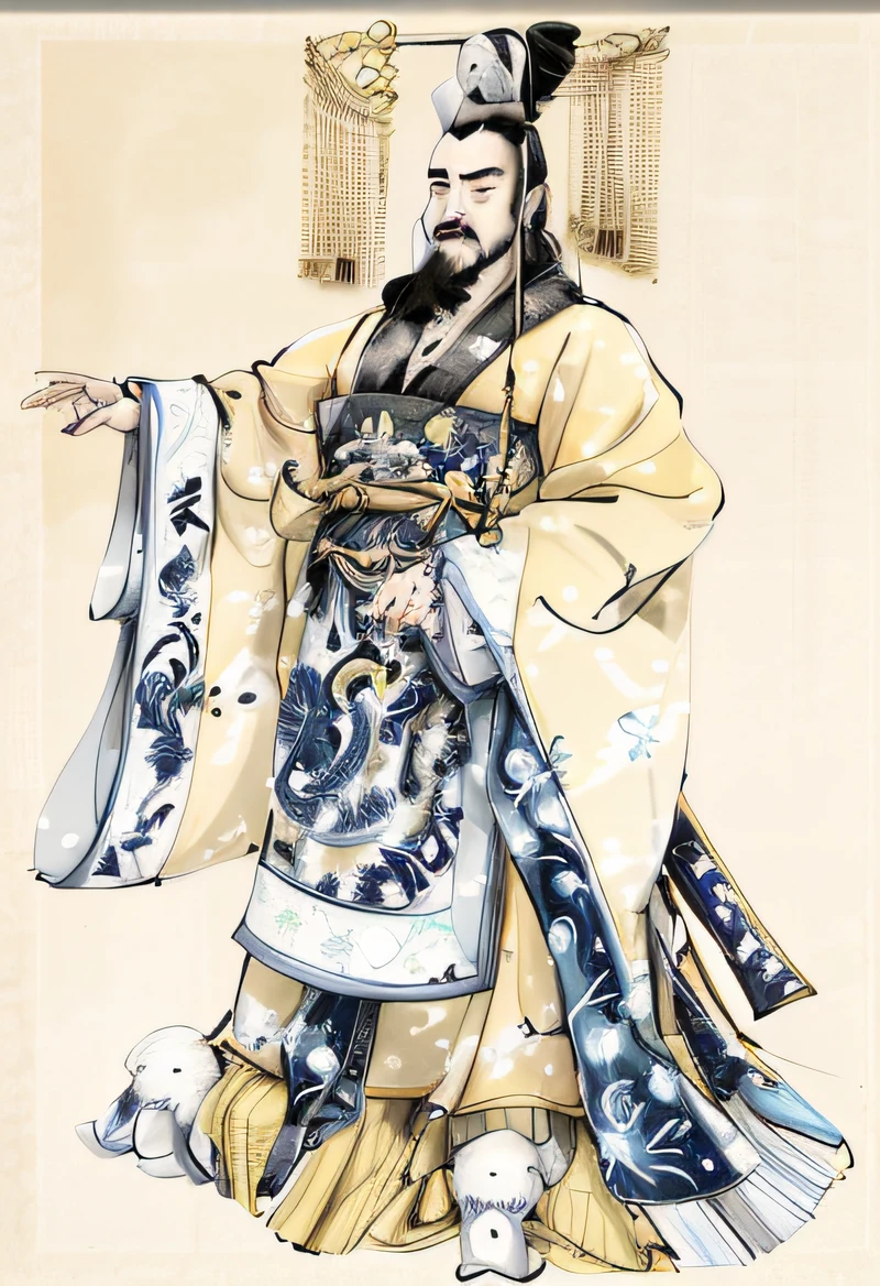 A man in a robe and hat, Emperor Xuande, inspired by Li Cheng, Qi Gong, surname, Portrait of the Emperor, Inspired by Emperor Xuande, tang dynasty, inspired by Wu Daozi, Wearing ancient Chinese clothes, feng shu, Inspired by Hu Zaobin, Yuanyou, heise jinyao