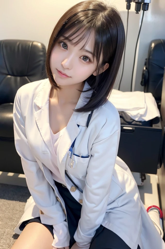 (8K、top-quality、​masterpiece:1.2)、(reallistic、Photorealsitic:1.2)（ultra-detailliert、hight resolution）Kiss Face,sad Facial expression,embarassed expression,Alafed Girl, chiho, iwakura lain, closeup Iwakura Lain, With short hair, Shiori Teshirogi, Kotegawa Yui, hime-cut, She is , sui ishida with black hair, lain iwakura, girl cute-fine-face, Clear pubic contours,(Small breasts), hight resolution, ighly detailed, top-quality, [​masterpiece:1.6],, ighly detailed, nffsw, finely detail, top-quality, , Cinematographic lighting, 1girl in、20yr old、Cute Japan high school girl、perfect body type、, cute droopy eyes beautiful big eyes、ultra-detailliert、hight resolution、Transcendent beauty　top-quality、​masterpiece、majicMIX Real、(Raw photography:1.2)、(Photorealsitic:1.4)、Beautiful details beauty beautiful dental hygienist)))、(((Appearance during treatment)))、((Don't wear panties)), (((Leaning forward to look into the patient)))、(((Independent lab coat)))、(8K、top-quality、​masterpiece:1.2)、(reallistic、Photorealsitic:1.2)、 Phenomenally cute girl、(((cross one's legs)))、(((Neat and clean lab coat)))、(((Kneeling and crossing)))、独奏、hospitals、watching at viewers、(Sit up:1.5)、(((Hospital Patient Rooms)))、Chest that looks like it's going to burst、Fine and beautiful eyes、)、(Dark blonde hair:1)、(Mature:1.1)、skirt by the, Nurse lab coat, sockes, A dark-haired, bblurry, blurry backround, knee high, Ro White Nurse Shoes, life-like, length hair, s lips, Brown-eyed, Black socks, Onepiece, Accept the phallus from behind、 looking to side, ​masterpiece, top-quality, ultra-detailliert、(((Spread your legs apart)))、Inviting eyes、hospitals、In the hospital、Examination room
