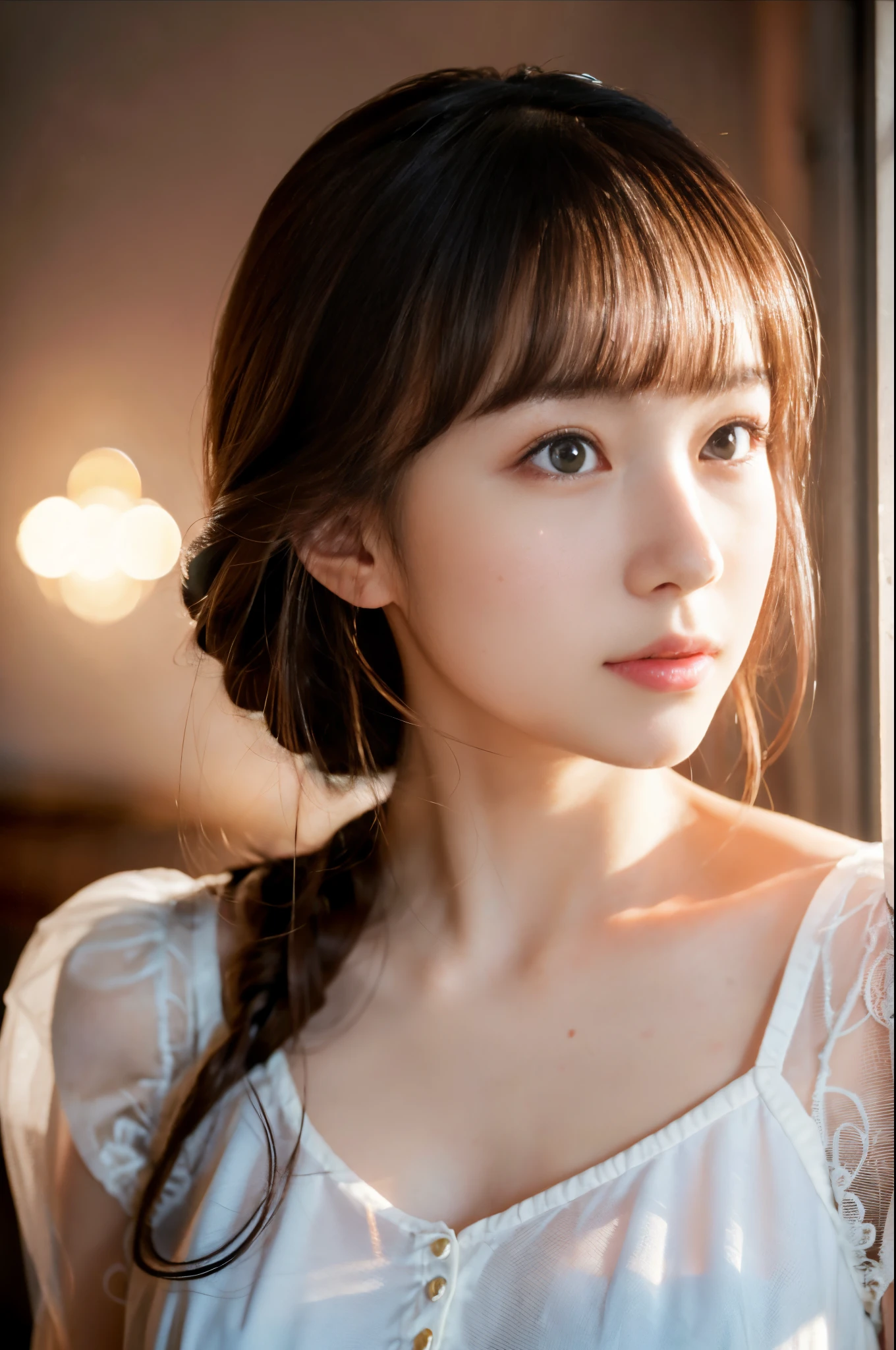 ulzzang -6500-v1.1, (Raw photo:1.2), (Photorealsitic), a beautiful detailed girl, (See-through:1.3), (Real: 1.4), extremely detailed eye and face, beatiful detailed eyes, Classy long dress、huge filesize, hight resolution, ighly detailed, top-quality, [​masterpiece:1.6], illustratio, ighly detailed, nffsw, finely detail, top-quality, 8k wallpaper, Cinematographic lighting, 1girl in, 17 age, perfect body type, cute droopy eyes beautiful big eyes、Pieckfinger, ((masutepiece)), Best Quality, 1girl in, eye shadow, Portrait, ((FULL BODYSHOT:1.2))、cute high heels、