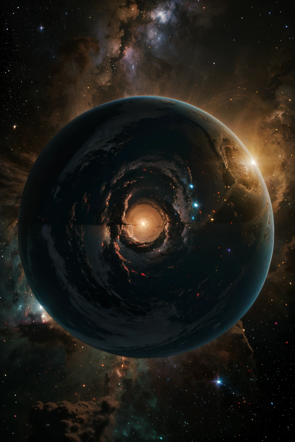 large nebula cloud and one planet earth