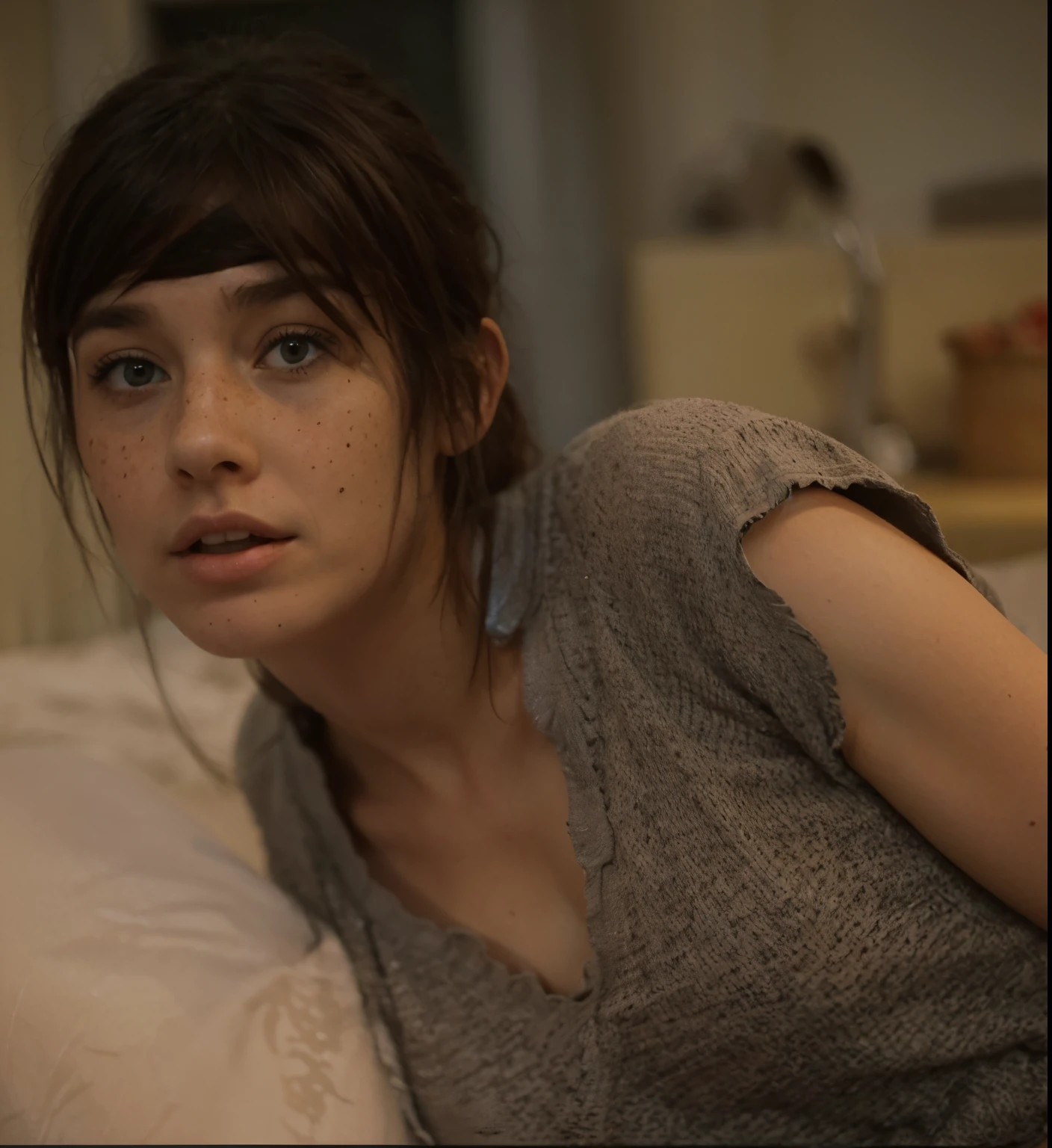 Woman, many freckles, sad, surprised