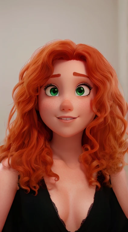 Beautiful Disney princess red curly hair green eyes