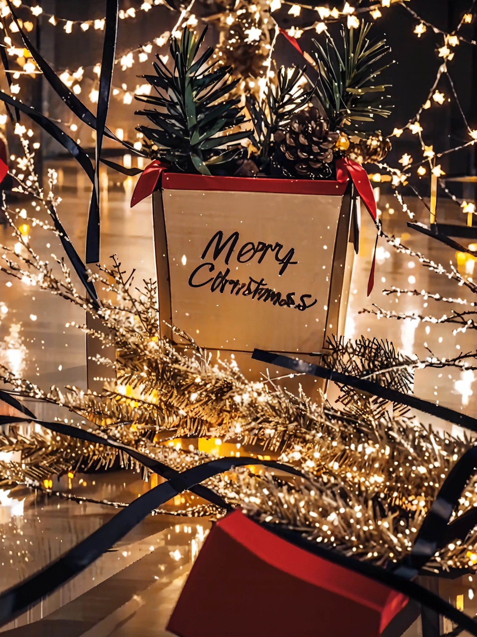 (best quality,4k,8k,highres,masterpiece:1.2),ultra-detailed,realistic,gifts,table,Christmas tree,decorations,wrapping ,bows,ribbon,presents,holiday spirit,vibrant colors,warm lighting,cozy atmosphere,toys,cards,candles,snowflakes,joyful,celebration,exquisite details,exciting surprises,shiny ornaments,sparkling tinsel,beautifully wrapped,excited children,anticipation,festive mood,magical ambiance,delightful moment,wonderful memories,family gathering,cheerful faces,Christmas magic,extravagant,abundance of presents,HDR,UHD,studio lighting,ultra-fine painting,sharp focus,physically-based rendering,professional,vivid colors,bokeh