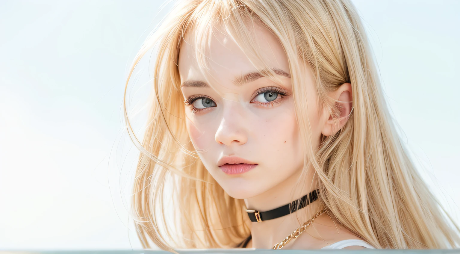 1girl, blonde hair, black choker