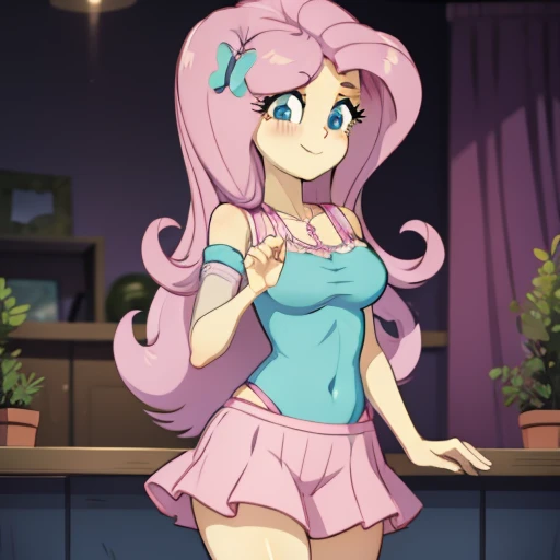 Fluttershy, fat wide hips and thighs, Fluttershy Equestria girls, blushing, smiling cute, Fluttershy, cuerpo completo, high resolusion