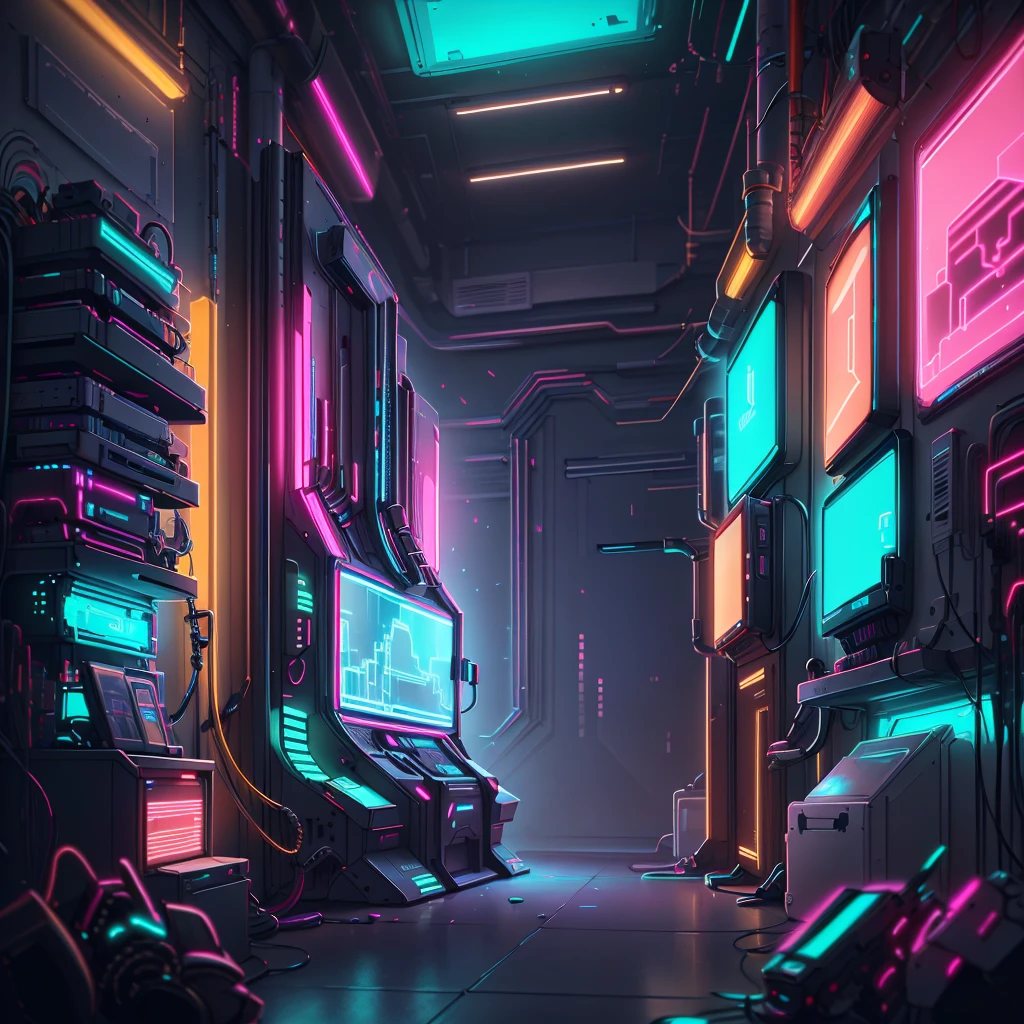 Cyberpunk AI Neon Game Console in the Cyberpunk AI Game Hall
